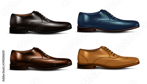 Realistic Color Man Shoes Icon Set 