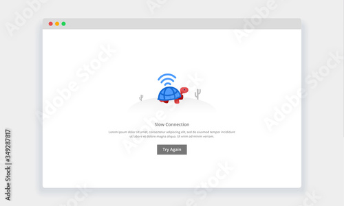 Modern flat design concept of turtle walk slowly, Slow connection for website and mobile website. empty states page template