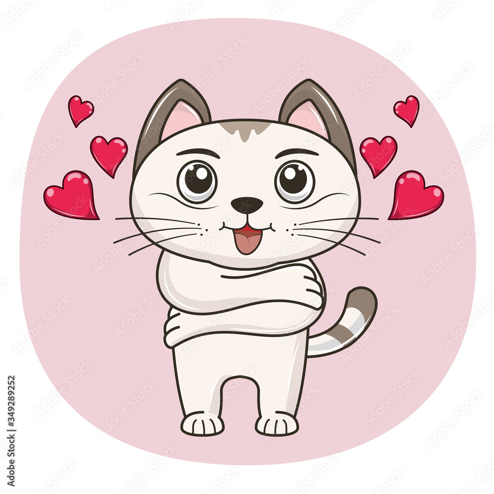 Cute cartoon cat hugging. Graphic element for kids, greeting card, cover, sticker and poster.