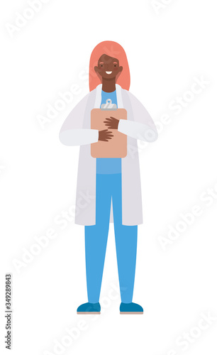 Woman doctor with uniform and medical history vector design