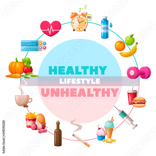 Healthy Lifestyle Cartoon Composition