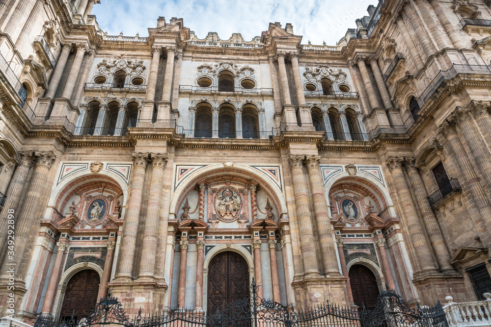 Facade of the Cathedral of Malaga, Andalusia, Spain