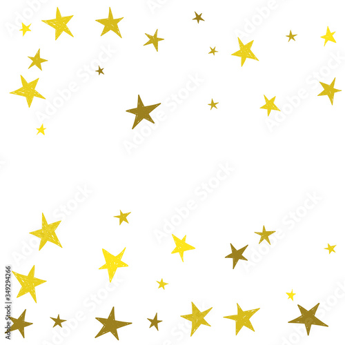Golden cute hand drawn stars. Abstract vector background with yellow starry.