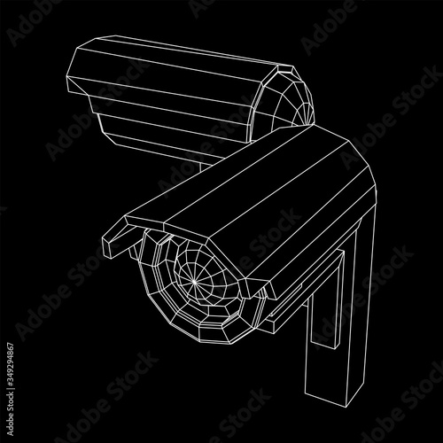 Modern video camera. Webcam viewing area. Safety, security concept. Wireframe low poly mesh vector illustration.