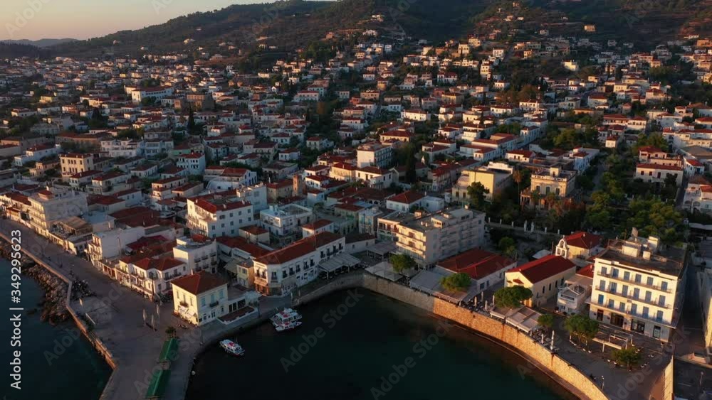 Greek island of Spetses in the Mediterranean Sea at sunrise. Greek island of Spetses in the Mediterranean Sea at sunrise.