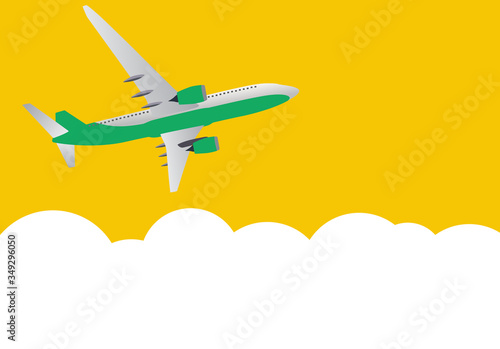 Flat airliner flying in the sky. Side view from the bottom. Vector Illustration