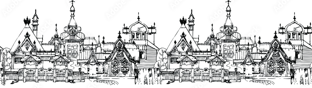 Seamless pattern with russian architecture. Vector illustration