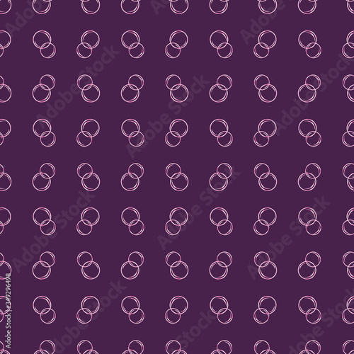 Abstract Champagne bubbles vector seamless pattern background. Overlapping drops or ring shapes monochrome purple backdrop. Geometric repeat design. All over print for party celebration concept