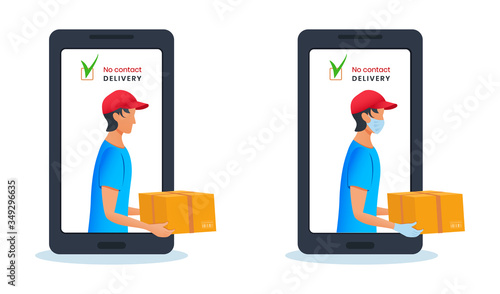 Contactless delivery concept. Order online delivery service via application mobile smartphone. E-commerce concept © Olena