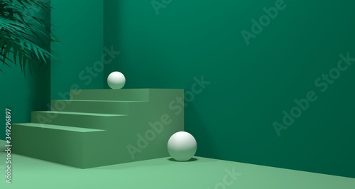 3d illstration of abstract green color geometric shape , modern minimalist mockup for podium display or showcase