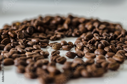 Coffee beans with blurry background effect.