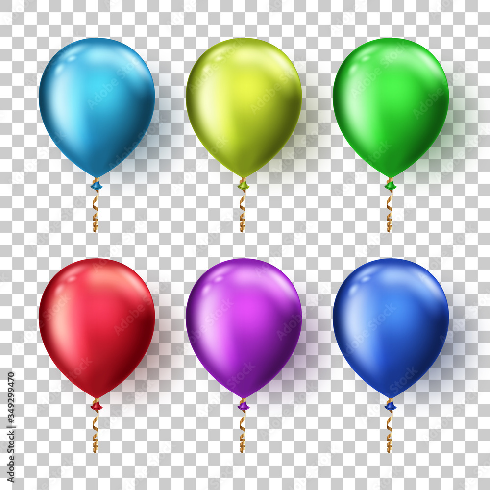 Realistic floating balloons isolated on transparent background. Design element for greeting card or party invitation