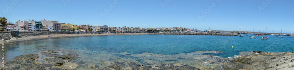 Panoramic view of Arguineguin beach in Gran Canaria, Canary Islands, Spain