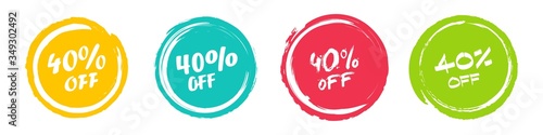 Set of grunge sticker with 40 percent off in a flat design. For sale, promotion, advertising photo