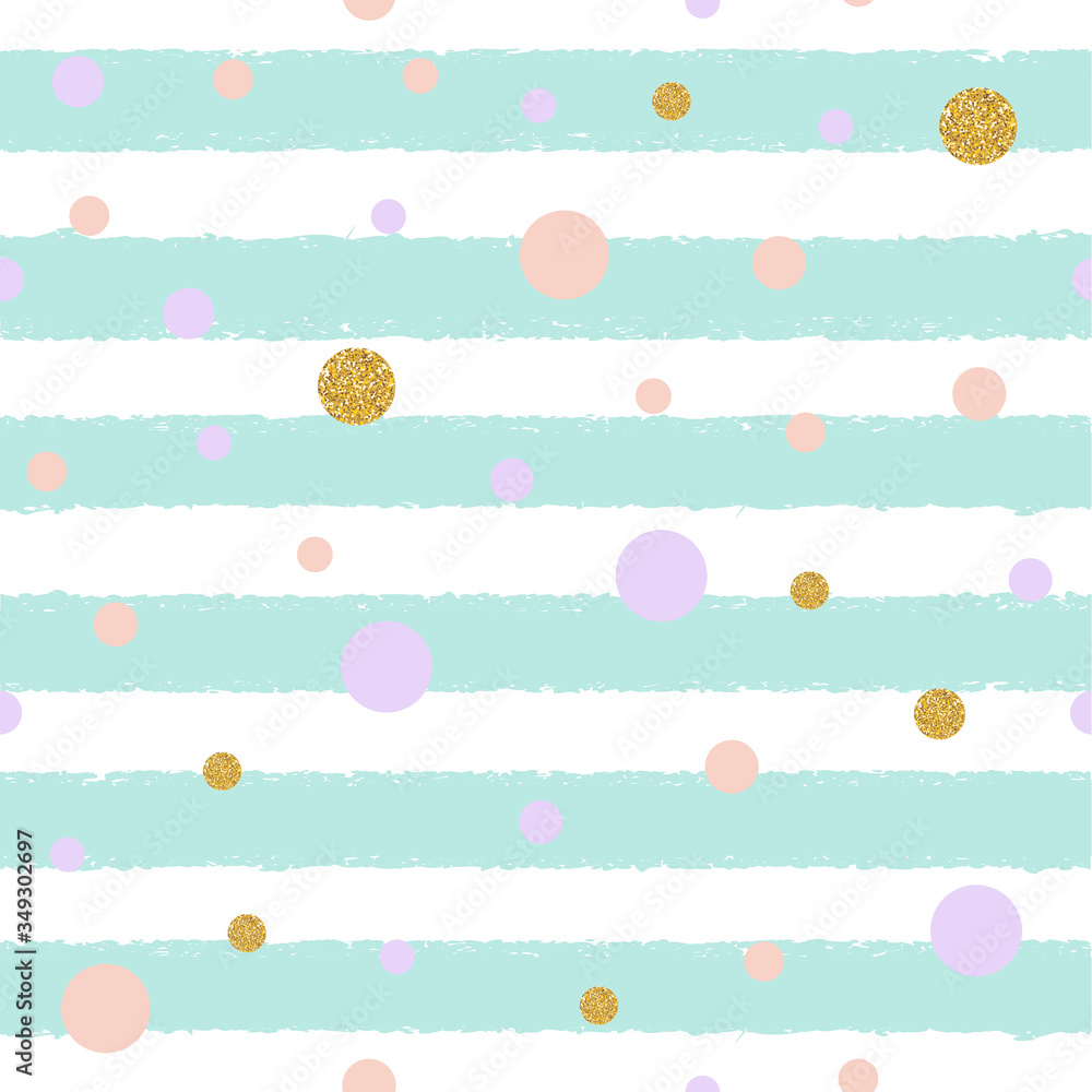Gold Paint Glittering Textured Art Seamless Striped Pattern Background with Confetti Vector Ilustration