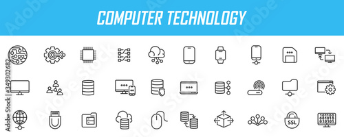 Set of linear computer technology icons. Database icons in simple design. Vector illustration