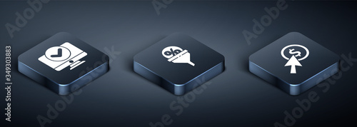 Set Isometric Computer monitor, Cursor and coin and Lead management icon. Vector