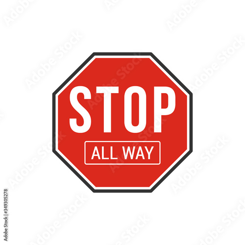 Stop all way sign. Vector Illustration