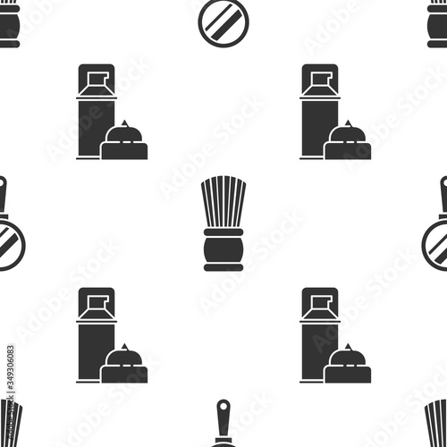 Set Hand mirror, Shaving brush and Shaving gel foam on seamless pattern. Vector