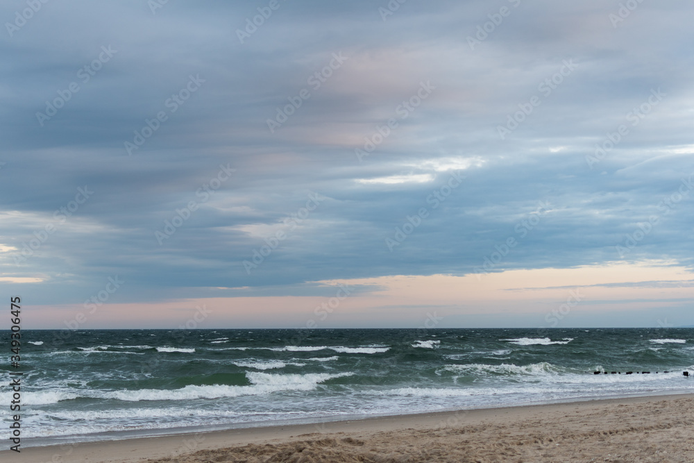 Empty Rockaway Beach at sunset in Queens, New York City in May 2020