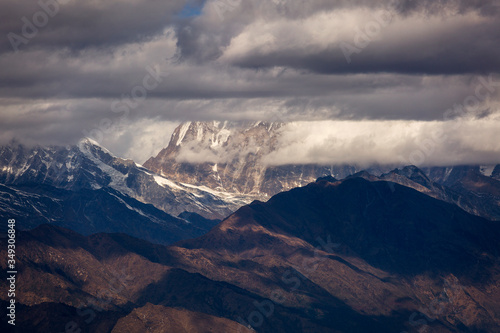Beautiful landscape view with Dhaulagiri peak from Poon Hill. Himalaya Mountain, Nepal.