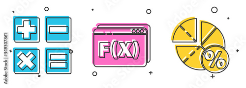 Set Calculator, Function mathematical symbol and Graph, schedule, chart, diagram icon Vector
