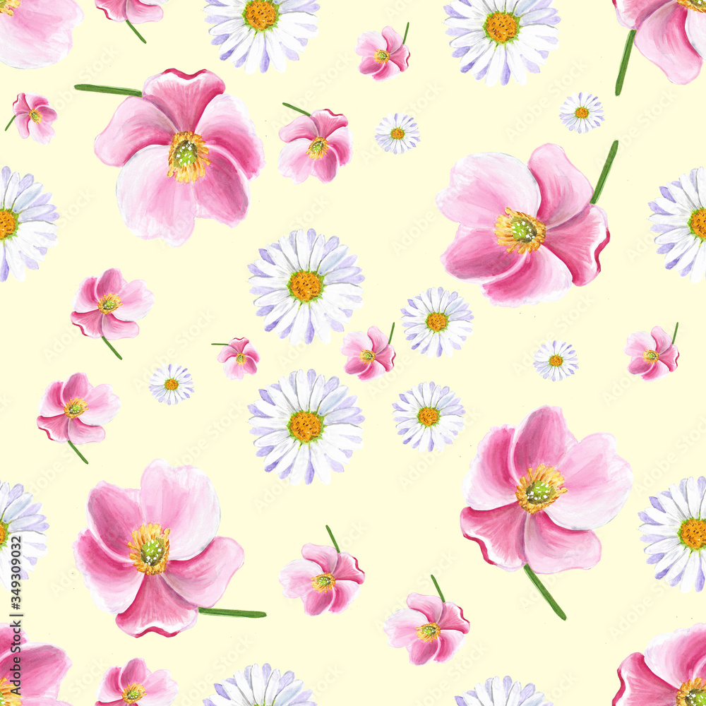 pattern with white and pink flowers