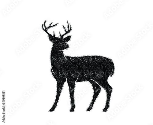 A vector illustration Logo sign of deer silhouette with grunge texture in black color © Ginatra Design