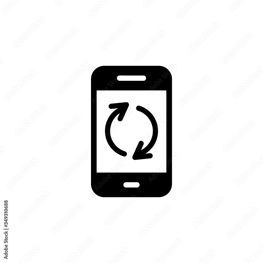 Smartphone update icon in black flat design on white background, Telephone upgrade screen linear style sign for mobile concept and web design, Mobile phone refresh arrows outline vector icon, Symbol, Smartphone update icon in black flat design on white background, Telephone upgrade screen linear style sign for mobile concept and web design, Mobile phone refresh arrows outline vector icon, Symbol,