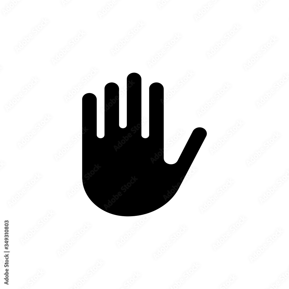 Hand stop sign icon in black flat design on white background, sign for mobile concept and web design, Human hand simple line vector icon Hand stop sign icon in black flat design on white background, sign for mobile concept and web design, Human hand simple line vector icon