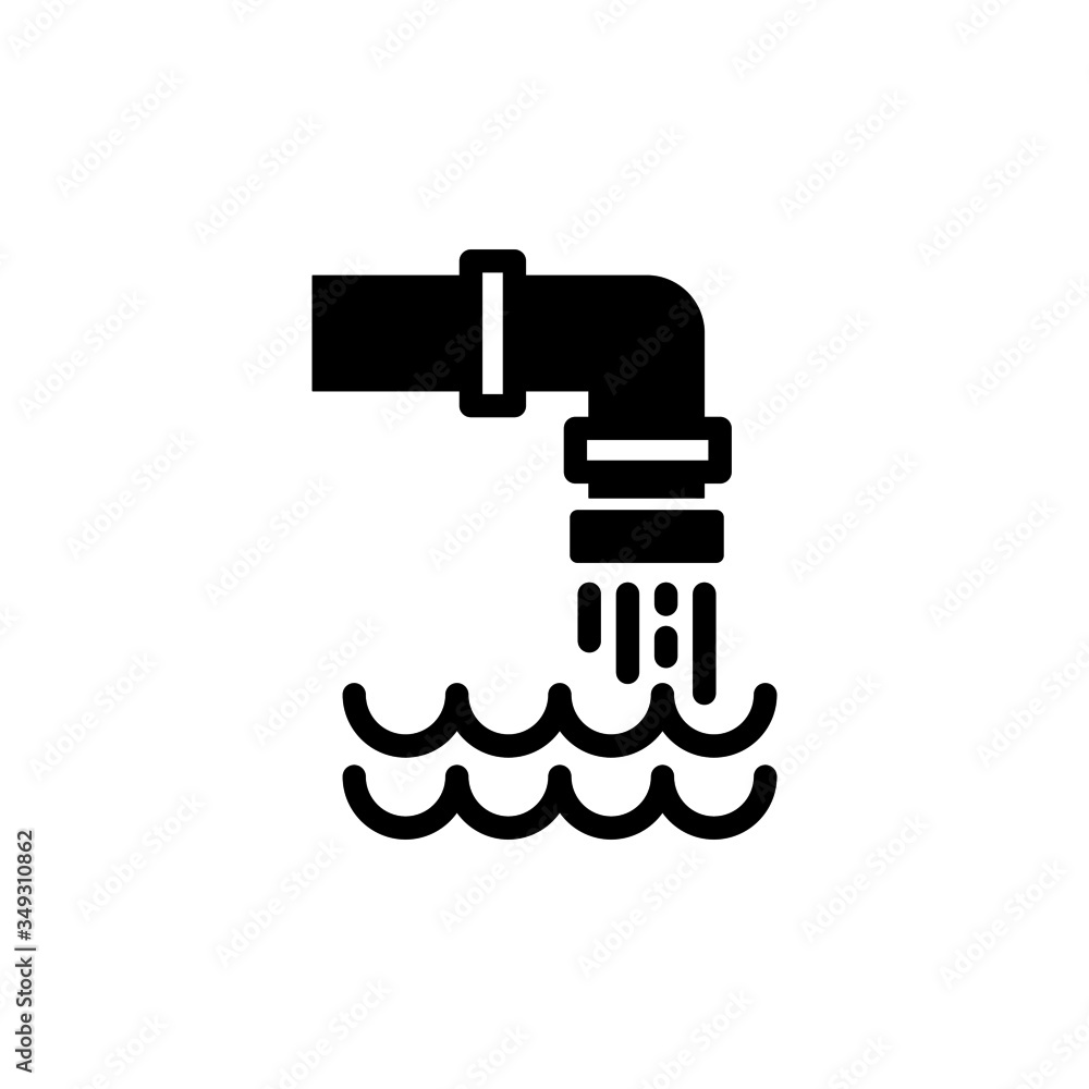 Water pollution pipe icon in black flat design on white background, sign for mobile concept and web design, Industrial waste from pipe into sea outline vector icon, Environmental pollution symbol, log Water pollution pipe icon in black flat design on white background, sign for mobile concept and web design, Industrial waste from pipe into sea outline vector icon, Environmental pollution symbol, log