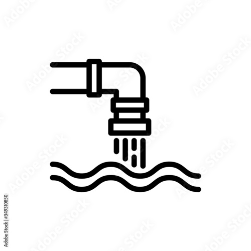 Water pollution pipe icon in line art style on white background, sign for mobile concept and web design, Industrial waste from pipe into sea outline vector icon, Environmental pollution symbol, logo i