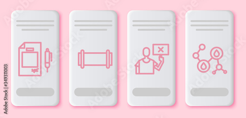 Set line Contract money and pen, Industry pipe, Nature saving protest and Molecule oil. White rectangle button. Vector