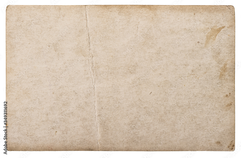Fototapeta premium Used paper sheet isolated white background Old cardboard texture