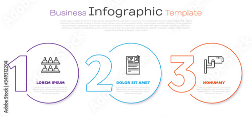Set line Jurors, Lawsuit paper and Security camera. Business infographic template. Vector