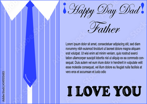 padre, tarjeta para felicitar el día del padre, dibujo de la camisa en el lado izquierdo y texto en el lado derecho, sobre fondo azul

