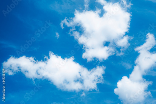 Photo of a blue sky with clouds. Background blue sky. White clouds.