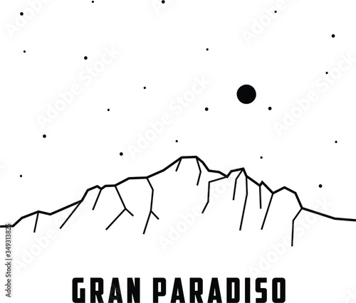 Vector illustration of Gran Paradiso, Italy. Mountain in the Graian Alps. Trekking, hiking, climbing