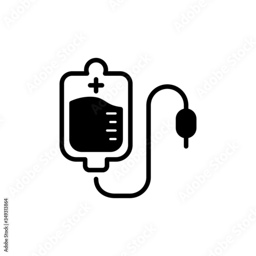 Blood transfusion saline bag icon template in black flat design on white background, infuse symbol vector sign isolated on white background illustration for graphic and web design