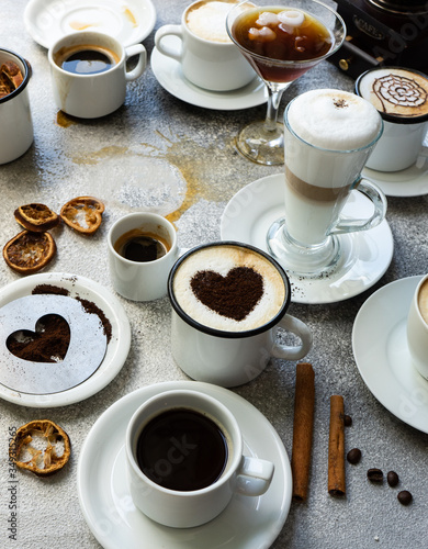 Coffee varieties on stone background