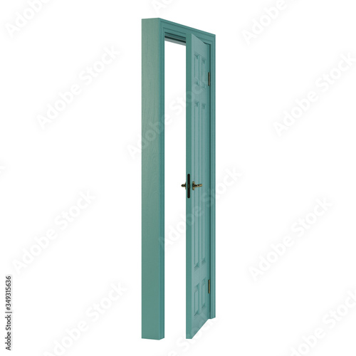 Wooden door isolated on white background. 3D rendering.