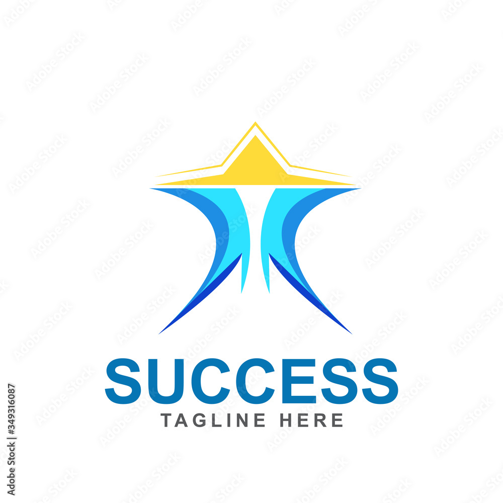 Success logo design template with star shapes and human concept. Symbol of people achievement award, business leadership. Vector icon illustration can use for brand identity club, learning, company Success logo design template with star shapes and human concept. Symbol of people achievement award, business leadership. Vector icon illustration can use for brand identity club, learning, company