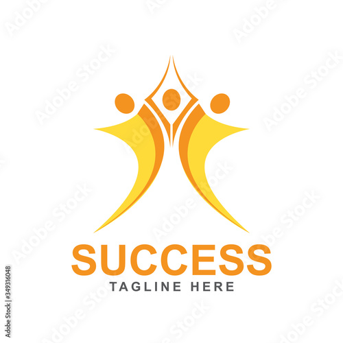 Success logo design template with star shapes and human concept. Symbol of people achievement award, business leadership. Vector icon illustration can use for brand identity club, learning, company