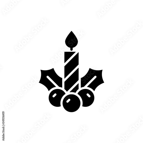 Christmas candle light icon isolated in black flat design on white background Vector illustration Eps 10