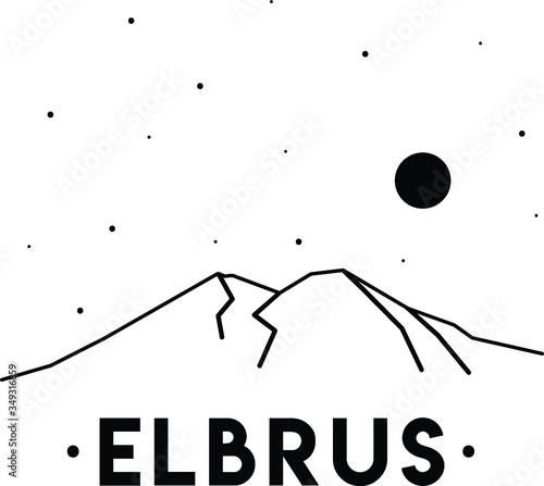 vector, linear, line art, print design, travel, hiking, white, isolated, adventure, black, black and white, camping, design, elbrus, illustration, line, mount, mountains, outdoor, peak, print, tourism