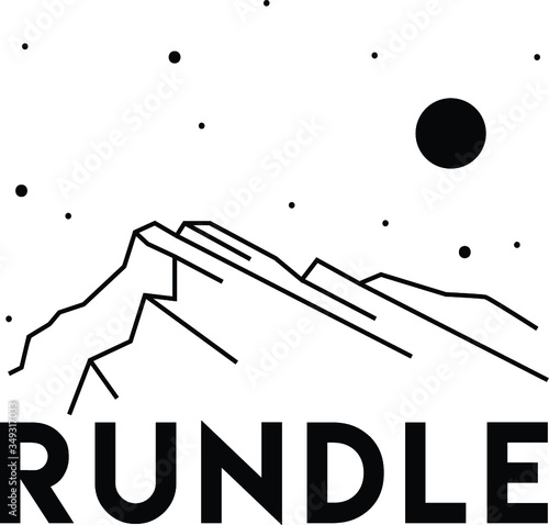 Rundle. Vector black and white illustration of mountains. Print design. Canada photo