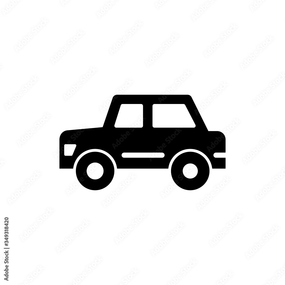 Automobile vector icon in black flat design on white background, Vehicle sign for mobile concept and web design, Car glyph icon, Transportation symbol, logo illustration, Pixel perfect vector graphics