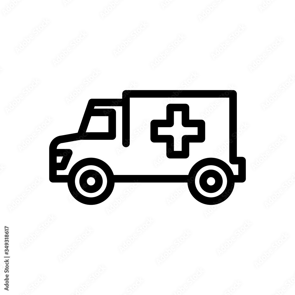 Ambulance truck icon vector in line art style on white background, filled flat sign, isolated on white, Symbol, logo illustration, Pixel perfect Ambulance truck icon vector in line art style on white background, filled flat sign, isolated on white, Symbol, logo illustration, Pixel perfect
