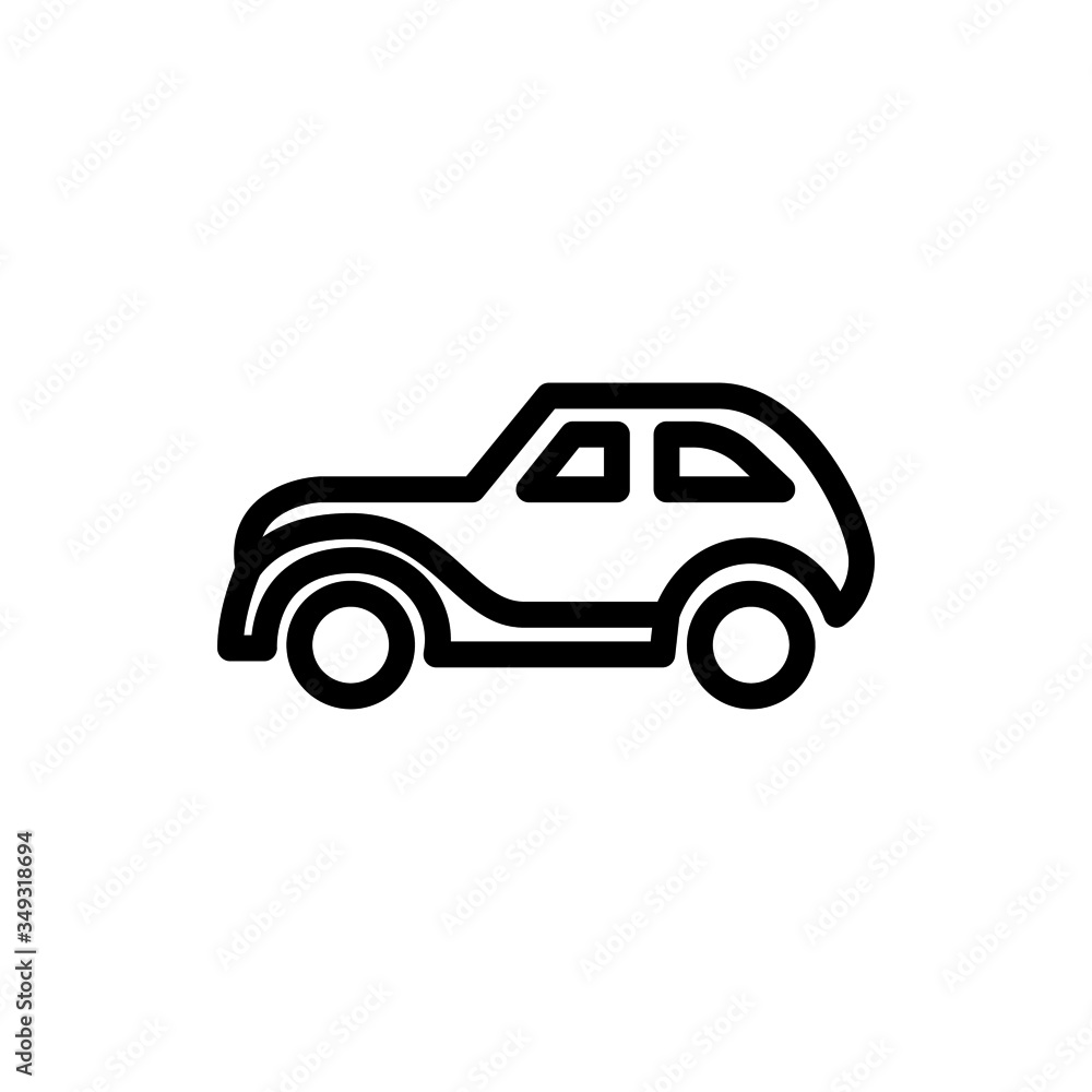 Vintage car line icon in line art design on white background, Old vehicle sign for mobile concept and web design, Classic retro auto vector icon, Symbol, logo illustration, Vector graphics
