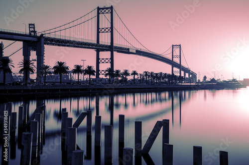Long Beach Harbor Vincent Thomas Bridge Reflecting Sunrise